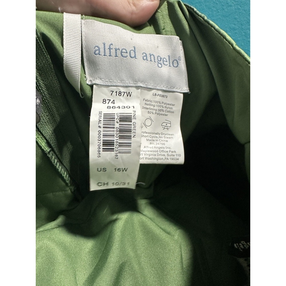 Alfred Angelo Green Satin Bridesmaid Evening/Party/ Formal Gown/Dress‎ 16W - Picture 3 of 8